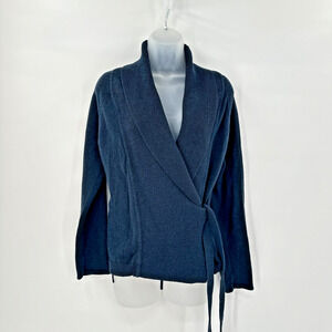Athleta Cardigan Sweater Womens Small Blue Belted Wrap Organic Cotton‎
